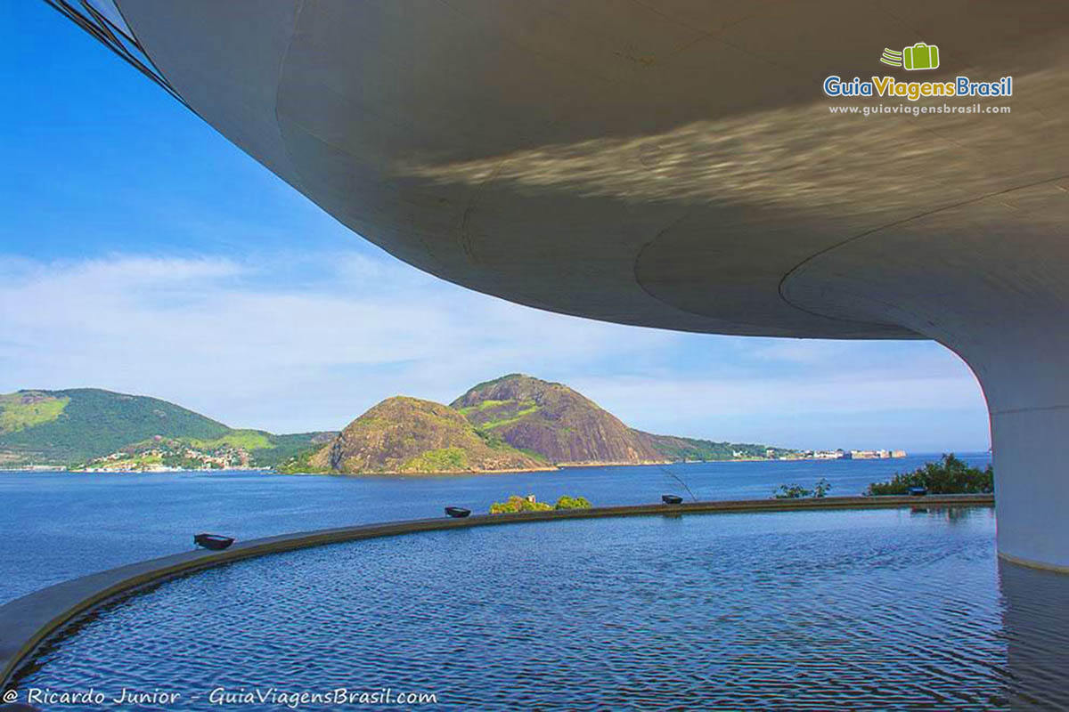 Imagem das curvas do Museu e ao fundo a paisagem do Rio de Janeiro.