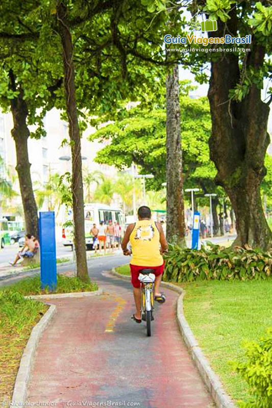 Imagem de uma pessoas andando de bicicleta na ciclovia.