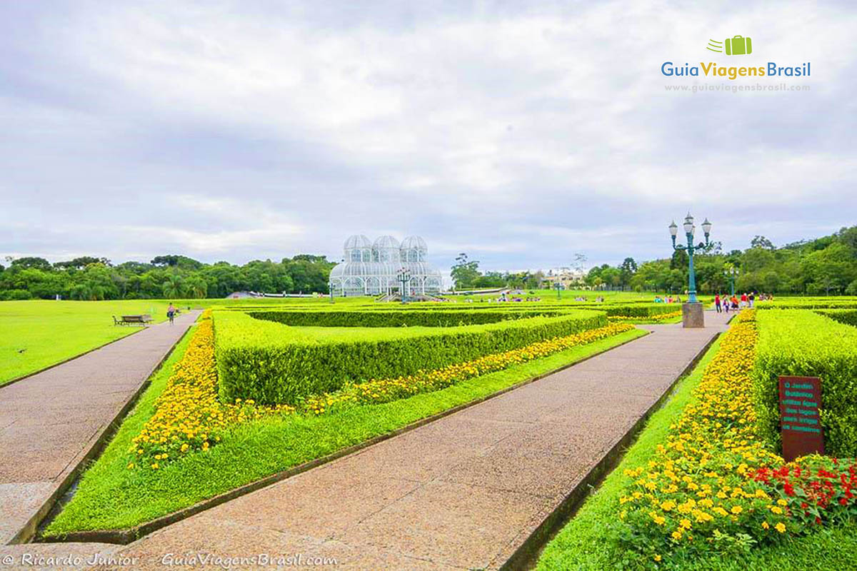 Imagem das flores no Jardim Botânico, que foi criado em homenagem a  Francisca Maria Garfunkel Richbieter, uma urbanista paranaense.