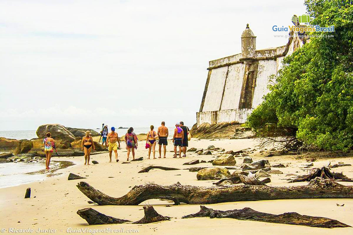 Imagem de pedras e galhos da areia da Praia do Forte de Nossa Senhora dos Prazeres, na Ilha do Mel, Paraná, Brasil.